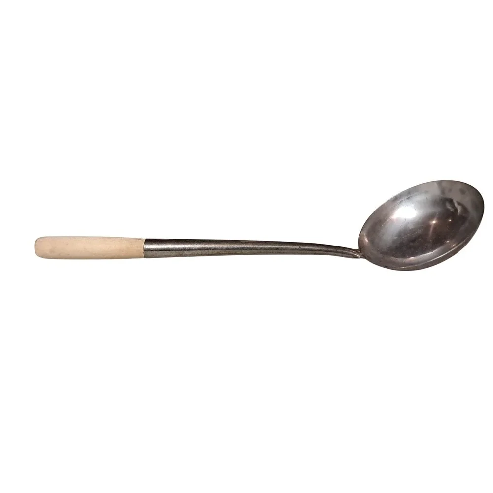 Vintage WOK Ladle unbranded , Stainless with wood 13